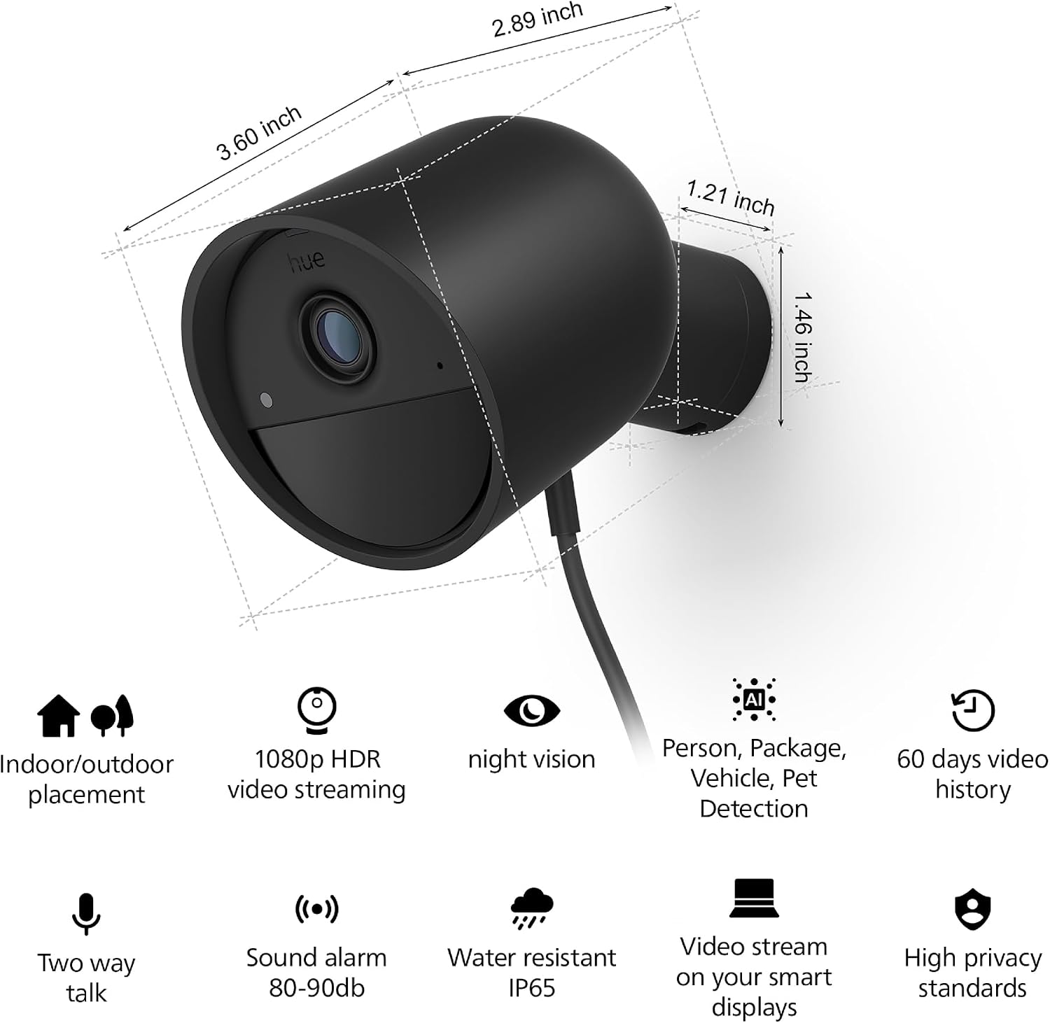 PHILIPS Hue Secure Wired Smart Home Security Camera, Black, Works with Hue App