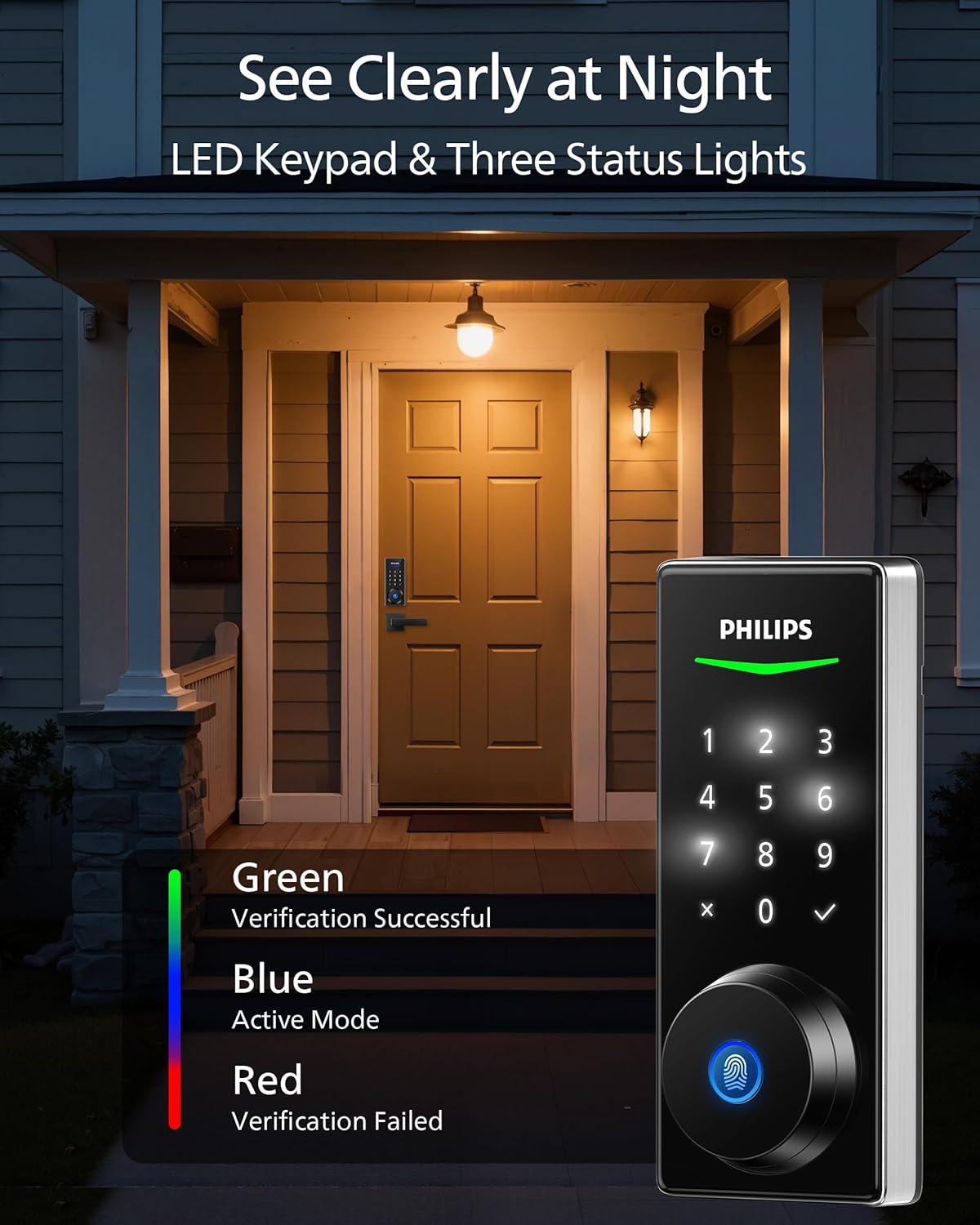 Philips Fingerprint Electronic Door Lock, Keyless Entry Door Lock with Touchscreen, Long-Last Battery Life, Auto-Lock, Satin Nickel