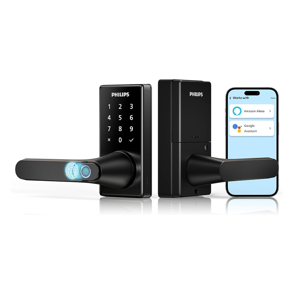 Philips Wi-Fi Smart Door Lock with Handle, Keyless Entry Door Lock, Fingerprint Door Knob, App Remote Control, Auto-Lock